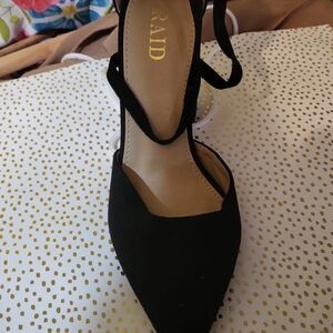 Black Pointed-Toe Heels with Ankle Strap